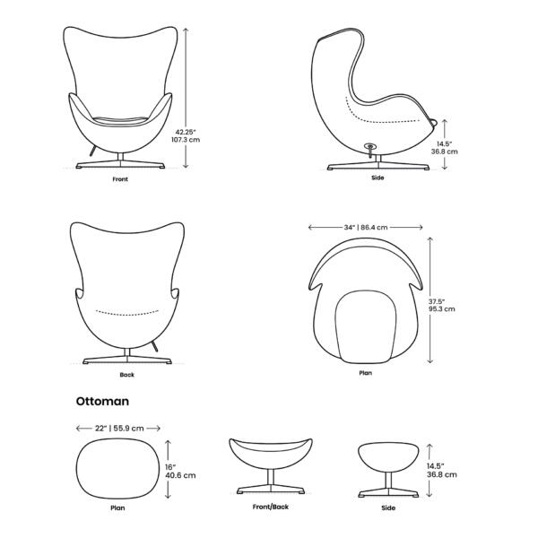 Dimensions Egg Chair with Ottoman Mobile - Egg Chair,  Fritz Hansen Egg Chair