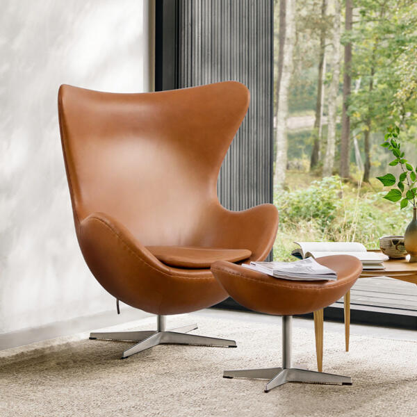 Egg Chair with Ottoman Brown Leather 1 scaled - Egg Chair,  Fritz Hansen Egg Chair