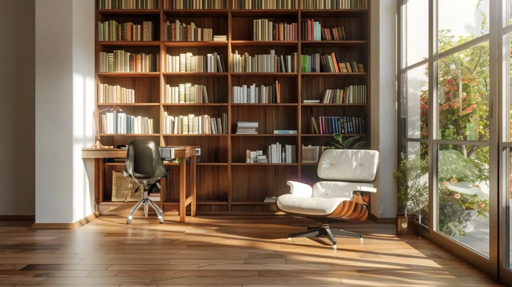 bookcase with tree middle it - reading nook ideas, comfy seating