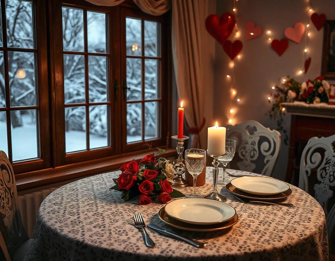 Valentine’s day dinner table setting