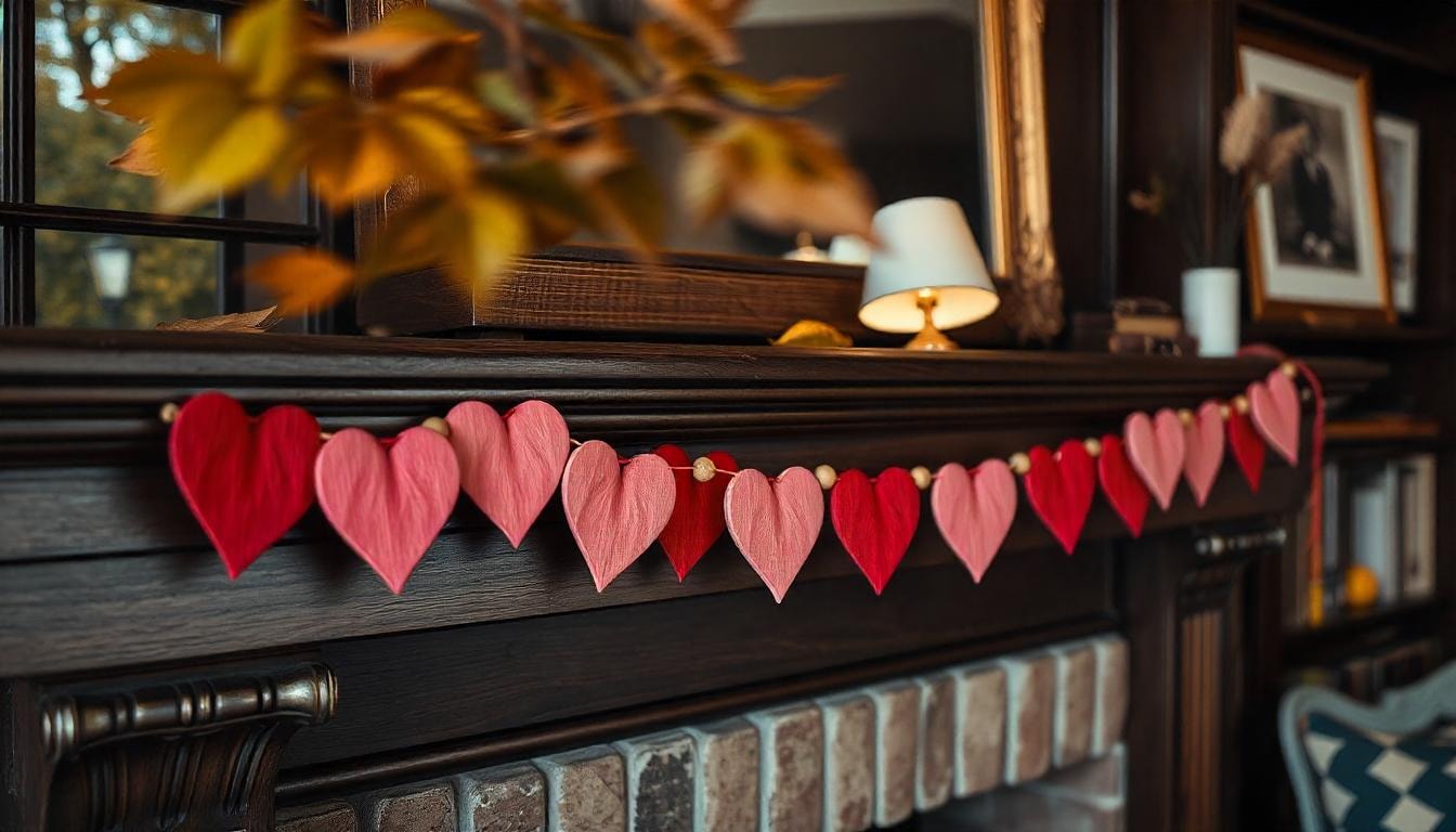 love-shaped drape across the mantels