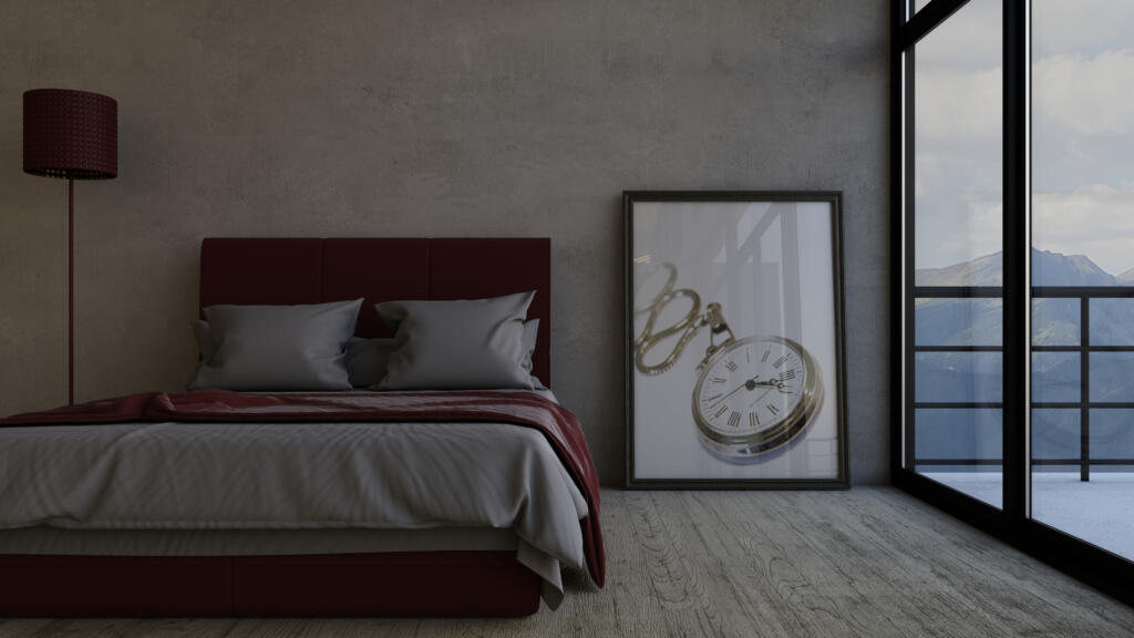 mid century modern bedroom set - abstract art